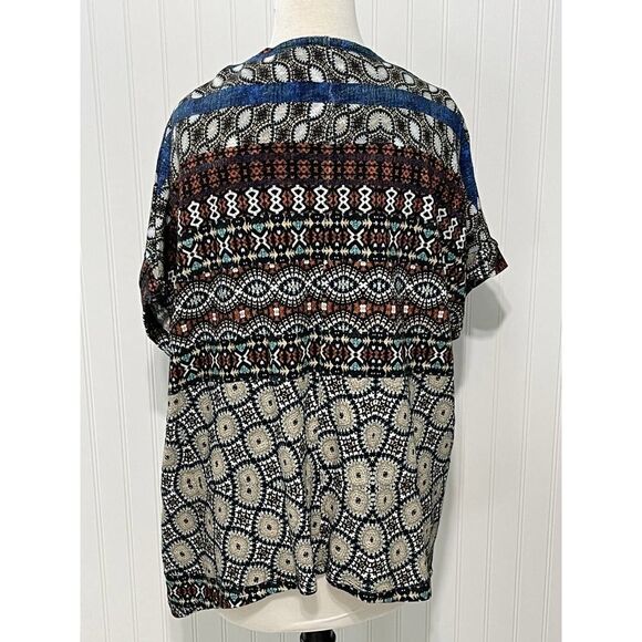 Desigual Jamil Geometric Short Sleeve Cardigan Tank Top Combo Small Black Red - Picture 11 of 14